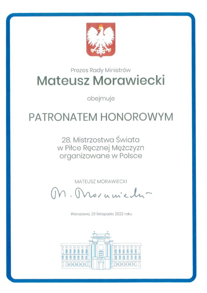 Patronat honorowy Premiera RP Mateuzsa Morawiecki