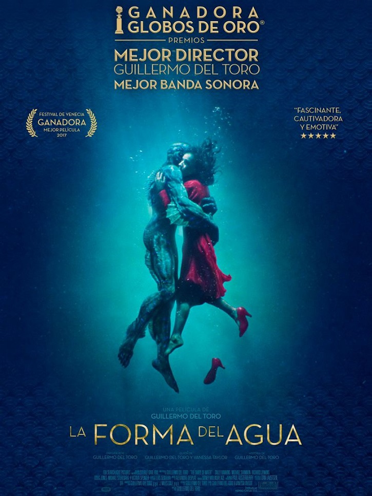 Cartel promocional del laureado filme La forma del agua (The shape of the water), del director mexicano Guillermo del Toro