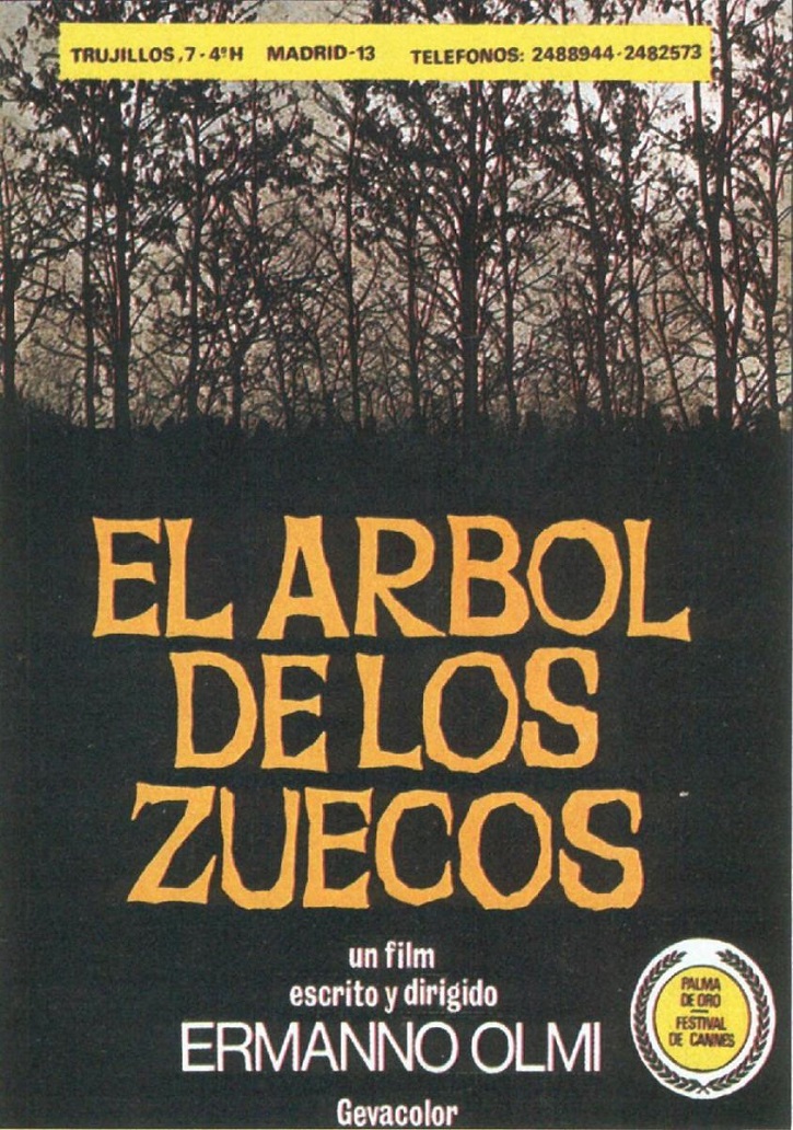 Cartel promocional del filme El árbol de los zuecos, del cineasta italiano Ermanno Olmi