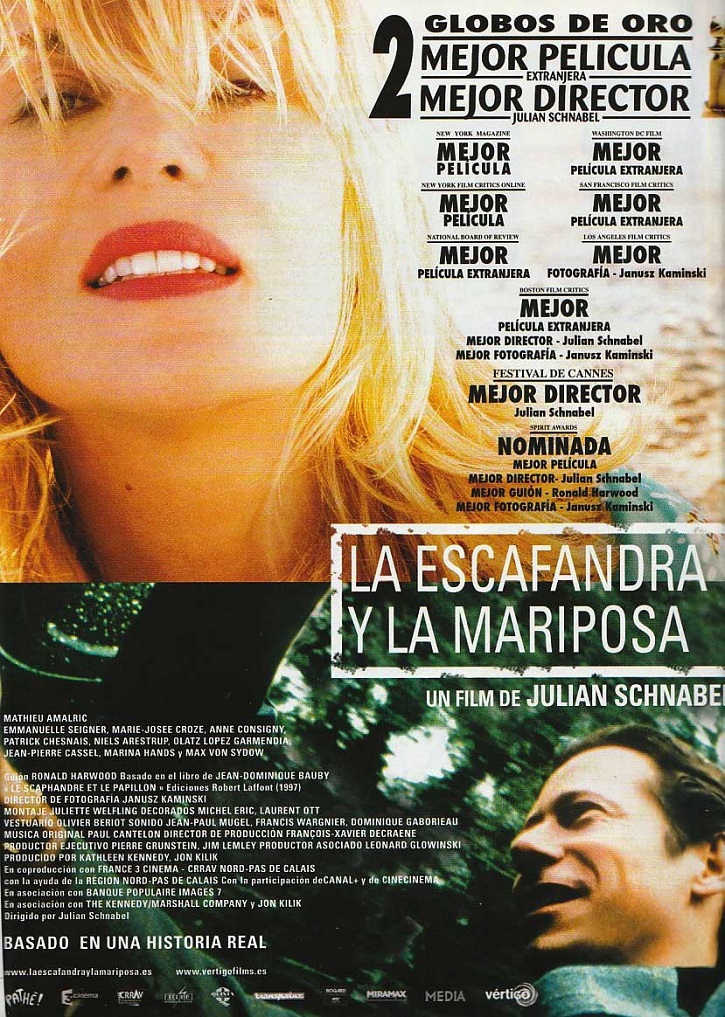 Cartel promocional de la película francesa La escafandra y la mariposa | La eutanasia de Sánchez reaviva el debate en el cine