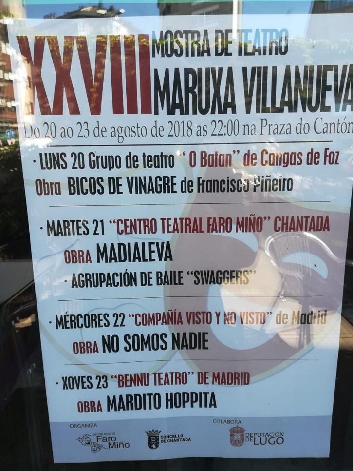 Cartel promocional de la XXVIII Mostra de Teatro Maruxa Villanueva, en Chantada (Lugo) | ‘Ateneo de Pozuelo’, ‘Bennu Teatro’ en Festival teatral de Chantada