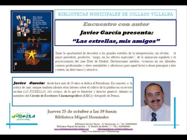 Hoy la biblioteca municipal Miguel Hernández de Collado Villalba acoge la presentación de libro 'Las Estrellas, mis amigos', de Javier García | Javier García presenta ‘Las Estrellas, mis amigos’ en Collado Villalba 