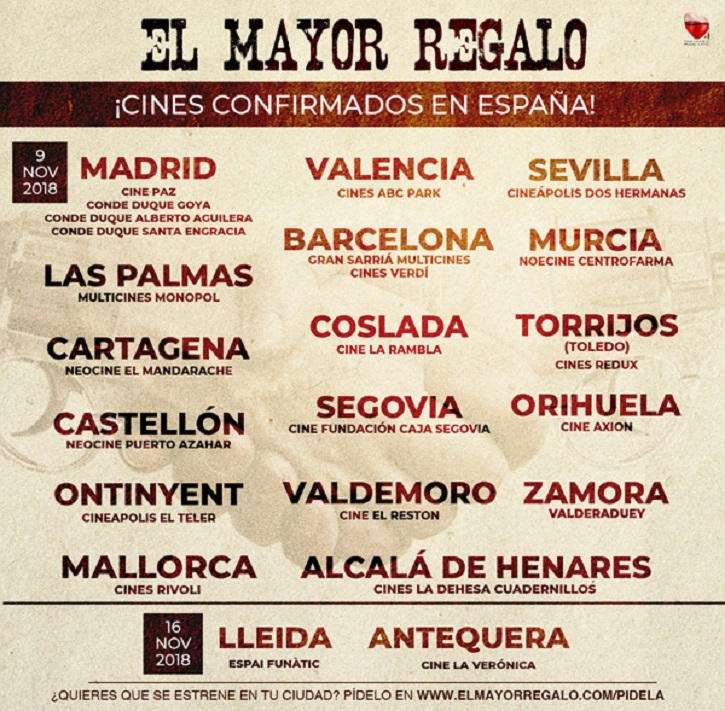 Listado de cines confirmados en España | Juan Manuel Cotelo ha preparado para ti ‘El mayor regalo’