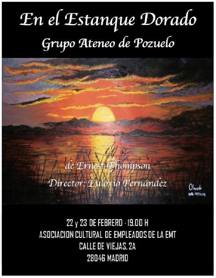 Cartel promocional de En el estanque dorado a cargo del grupo de teatro del Ateneo de Pozuelo | ‘En el estanque dorado’ llega a la EMT con el Ateneo de Pozuelo