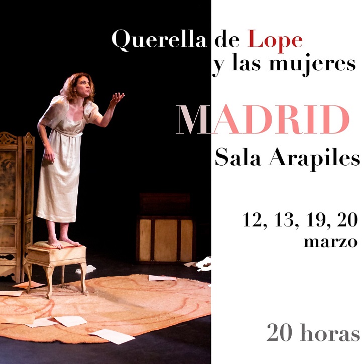 Cartel promocional con las funciones pendientes en Madrid | Carolina Calema brilla en Arapiles 16 con ‘Querella de Lope y las mujeres’