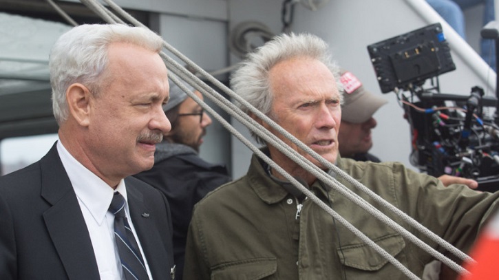 Tom Hanks y Clint Eastwood, durante el rodaje de Sully 