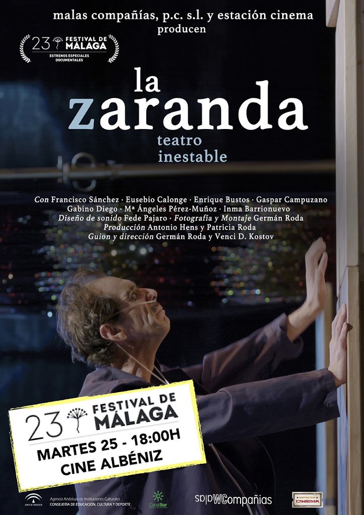 Cartel promocional de La zaranda, teatro inestable | Málaga recibe al primer documental sobre la compañía teatral ‘La Zaranda’