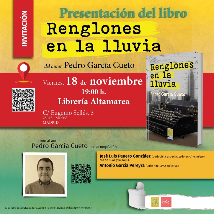 Presentación del ejemplar Renglones en la Lluvia, de Pedro García Cueto
