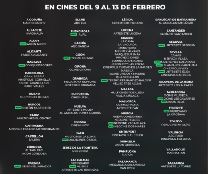 Relación de cines que proyectan Nefarious en España