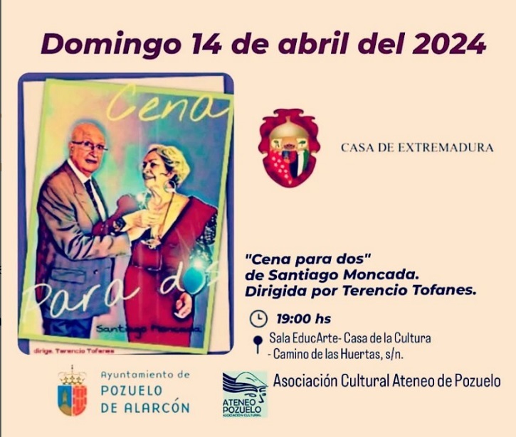 Flyer del montaje | Ateneo de Pozuelo escenificará la comedia 'Cena para dos' en Educarte