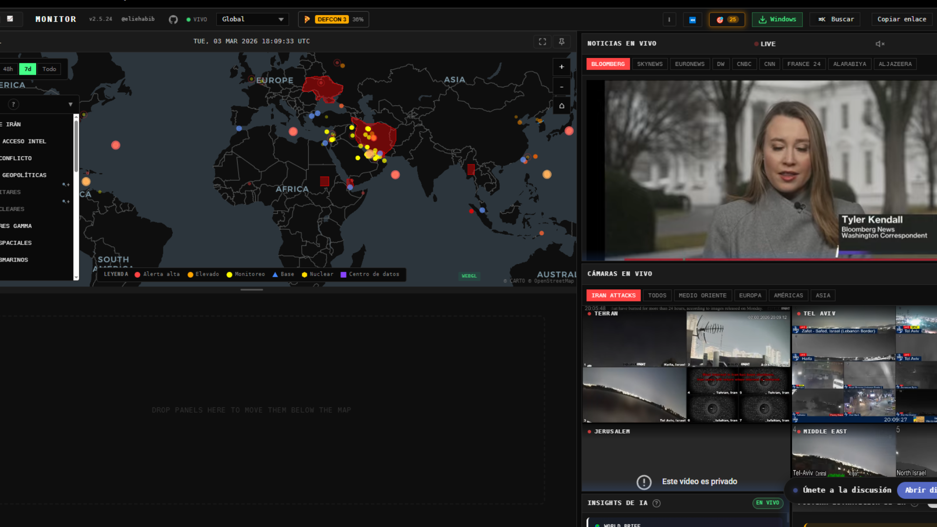 El ataque de Estados Unidos e Israel a Irán desata la monitorización de conflictos bélicos: mapas en tiempo real e información por inteligencia artificial